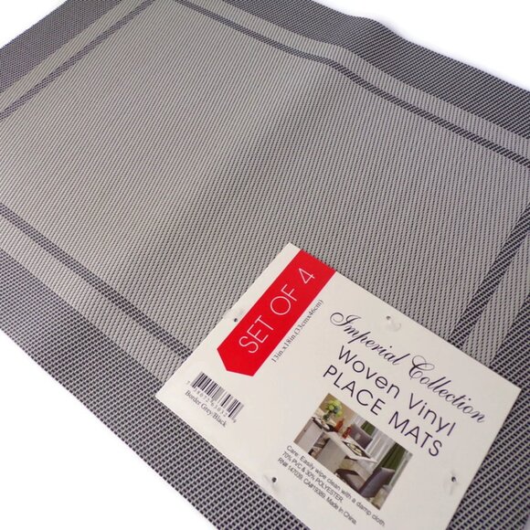 Imperial Collection Woven Vinyl Placemats Set of 4 Gray Black 0369 - Picture 5 of 5